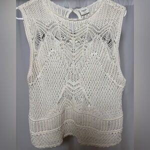 Abercrombie & Fitch Womens Large Crochet Knit Tank Top White Keyhole
